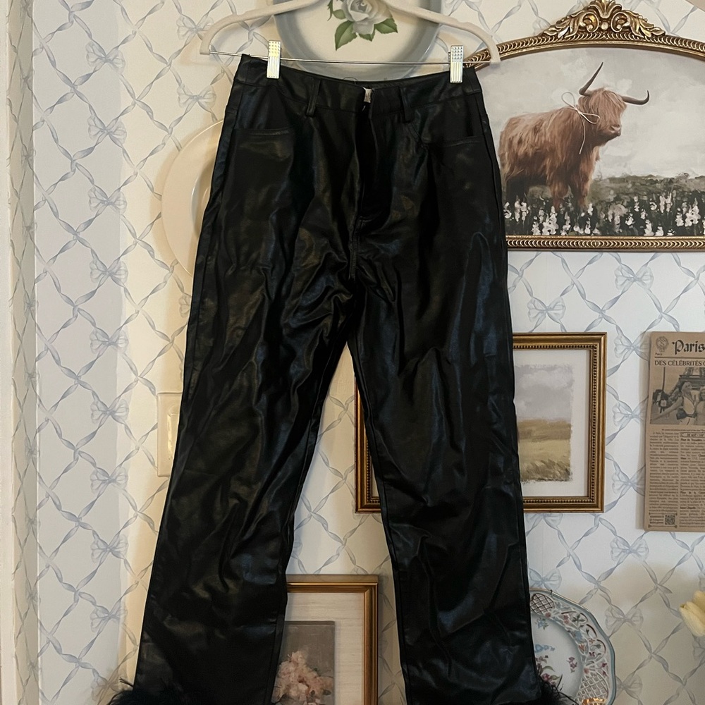 Altar'd State Black Faux Leather Wide-Leg Pants